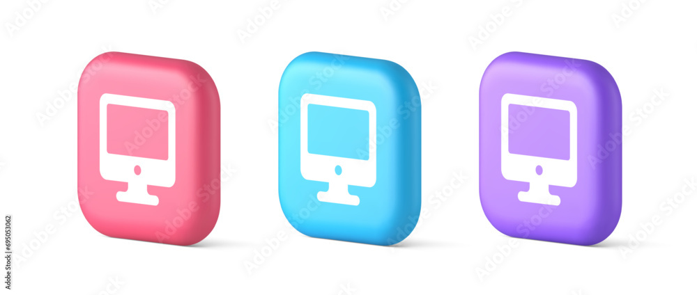 Poster computer monitor connection button cyberspace digital technology 3d realistic icon