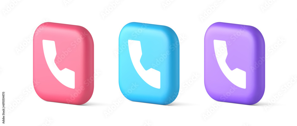 Poster phone call contact voice communication button web application design 3d realistic icon