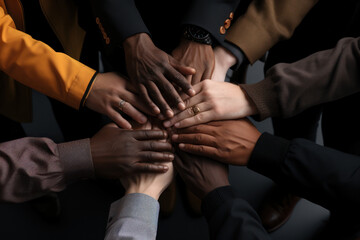 A group of diverse individuals joining hands in unity, symbolizing global cooperation and the pursuit of world peace. Generative Ai.