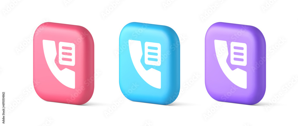 Poster phone book contact numbers list button search voice communication 3d realistic icon