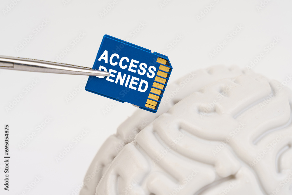 Aufkleber A man inserts a memory card into his brain with the inscription - access denied