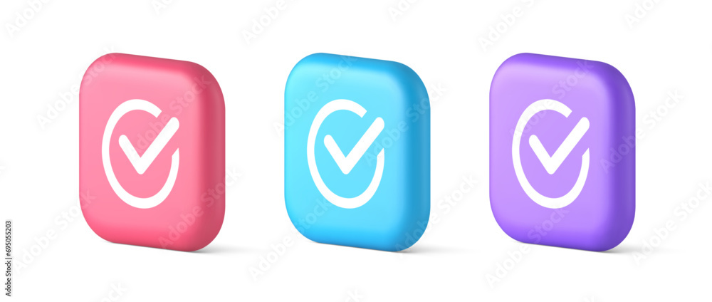 Poster checkmark in circle done approved button ok acceptance positive vote enter 3d realistic icon