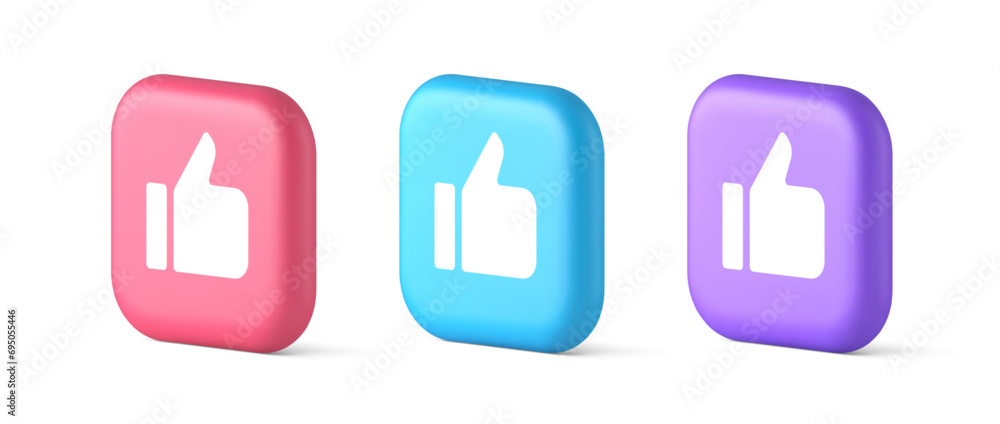 Poster like thumb up approve rating button confirmation cool website networking 3d realistic icon