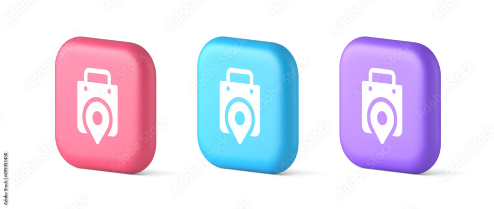 Aufkleber shop location map pin with shopping bag button web app design realistic icon