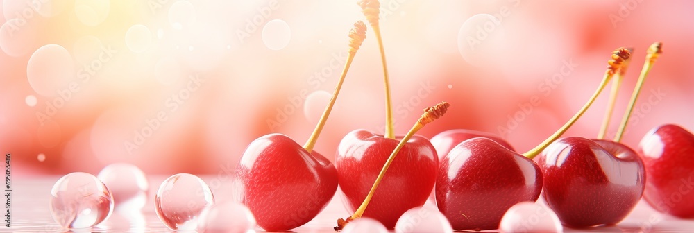 Poster Dreamy bokeh background with gentle cherry colors creating a captivating narrative effect