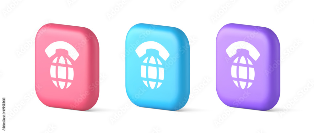 Poster global phone communication button internet telephone connection 3d realistic icon