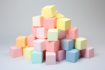 Obraz premium Soft pop style pile of pastel cubes on grey background