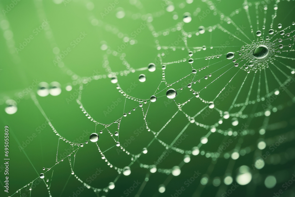 Poster nature net green dew cobweb macro morning spider drop web