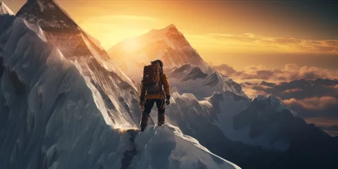 Crédence de cuisine en verre imprimé Everest Summit Conquest: A determined woman embarks on the ultimate adventure, scaling the heights of Everest with unparalleled courage, perseverance, and triumph