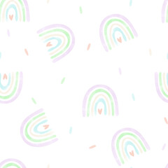 Nice baby neutral bohemian rainbows seamless pattern. Trend rainbows surface. Boho rainbows for baby shower invitations, cards, nursery room, posters, fabric.