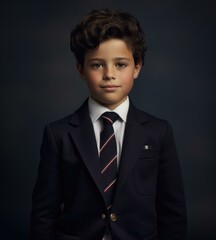 A young boy in a suit and tie. Generative AI.