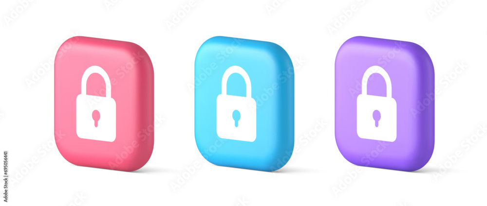 Poster padlock locking web access button password security protection safe encryption 3d icon