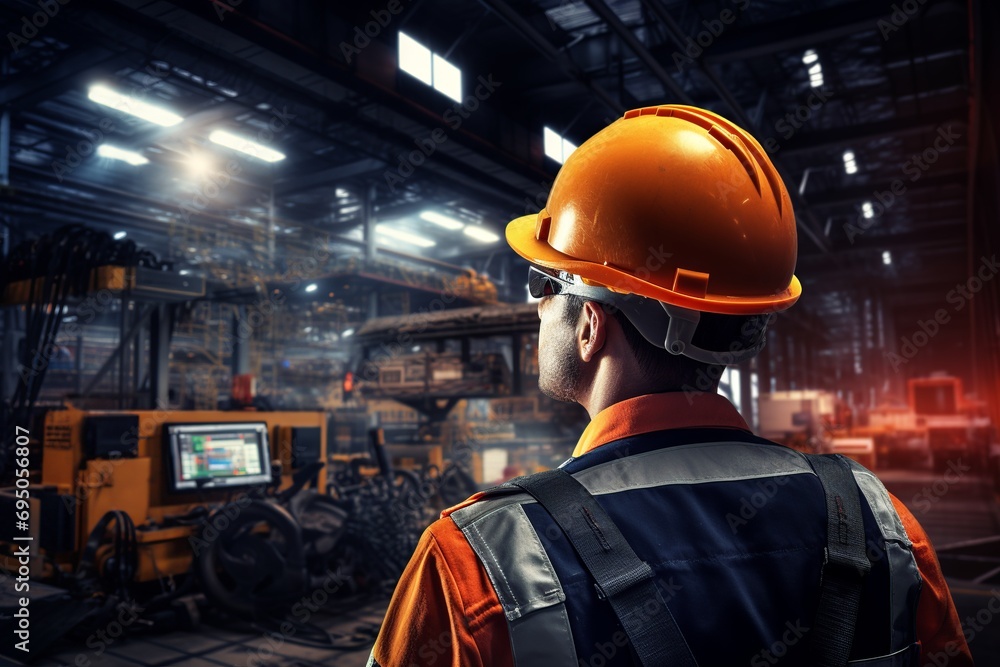 Poster step into the world of manufacturing as this close-up photo captures a production engineer collabora