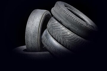 old worn damaged tires isolated - 695057020