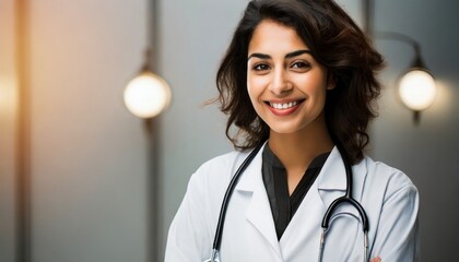 Doctor Woman With Stethoscope In Hospital  - obrazy, fototapety, plakaty