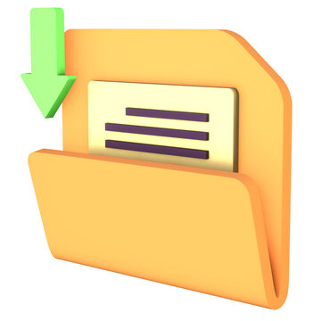 3D render icon of a yellow folder for downloading files