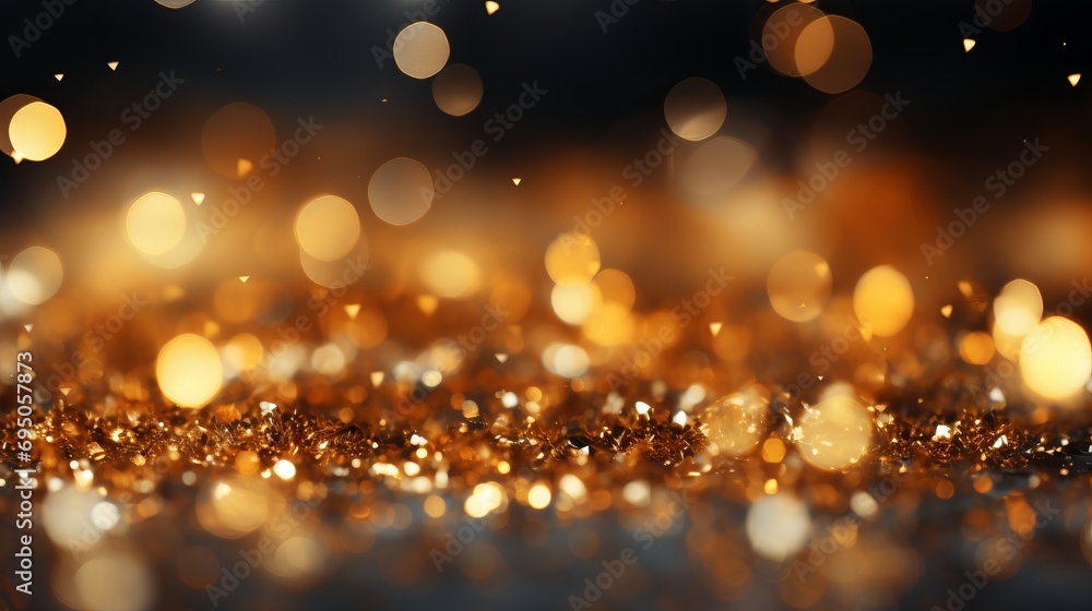 Poster yellow glow particle abstract bokeh background with shimmering lights and blurred effect