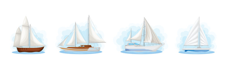Marine Ship and Vessels Sailing in Sea Vector Set