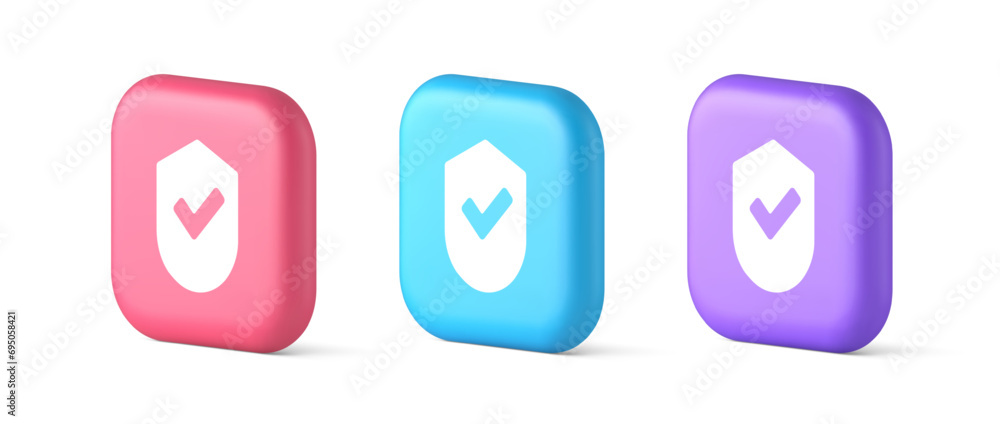 Poster done checkmark shield button success protection approved web app 3d realistic speech bubble icon