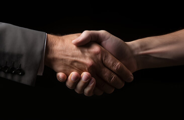 an business man shaking hands with a black background