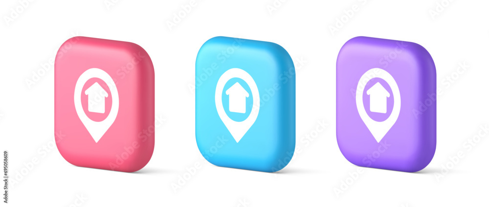 Poster urban building location find button house map pin web application 3d realistic speech bubble icon