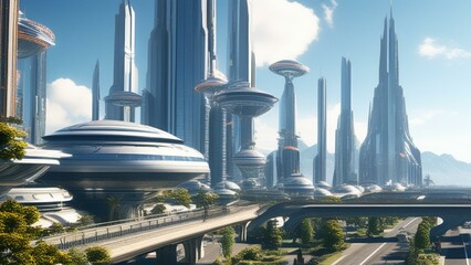 Futuristic technological dystopian city cinematic wallpaper
