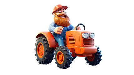 3d farmer driving the tractor on transparent background