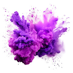 abstract powder splatted background. Purple powder explosion on transparent background. Colored...