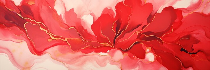 Pink and red palettes in illustration. Bohemian trendy chic background pattern with botanical floral motifs and gold foil touch in pastel pink and red color palette , abstract textured backgrounds.