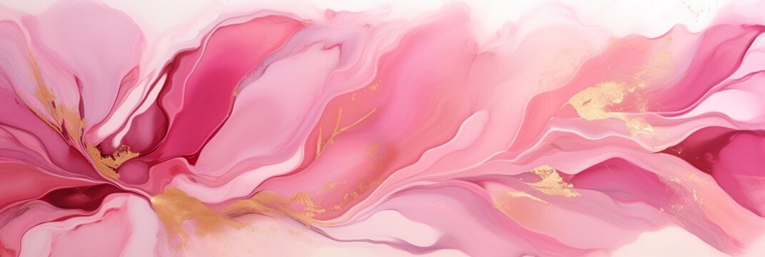 Pink and red palettes in illustration. Bohemian trendy chic background pattern with botanical floral motifs and gold foil touch in pastel pink and red color palette , abstract textured backgrounds.