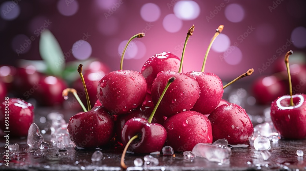 Poster enchanting cherry bokeh background with contrasting colors, evoking a narrative effect