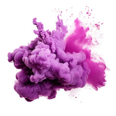 abstract powder splatted background. Purple powder explosion on transparent background. Colored...