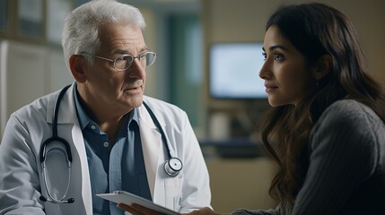 A doctor discussing diagnostic options with a patient and explaining the next steps in their healthcare journey,[medical diagnosis]