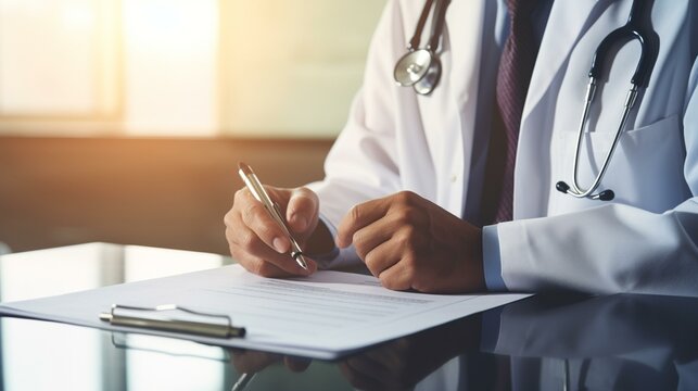 A physician discussing medical test results with a concerned patient in a consultation room,[medical diagnosis]