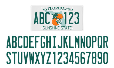 Florida License Plate Template with letters and numbers - obrazy, fototapety, plakaty