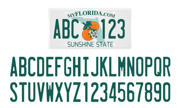 Florida License Plate Template with letters and numbers
