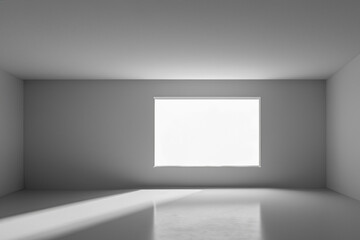Empty, featureless white room with sunlight through window.