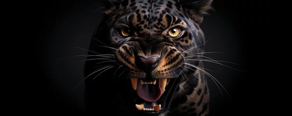 Foto op Plexiglas panther face portrait. dark background © nomesart