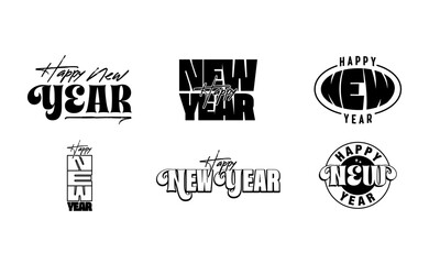 Happy new year aesthetic logo. New year salutation lettering. Modern aesthetic typographic style.