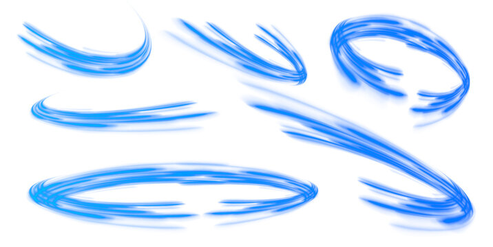 Wavy transparent curved lines in the form of the movement of sound waves in a set of different shapes of whirlpool, twist, spiral. Blue stripes in the form of drill, turns and swirl. Blue stripes in t