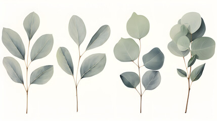 Tree leaves, eucalyptus, white background, no background.