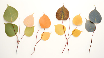 Colorful autumn leaves, no background, white background.