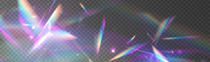Transparent light refraction pattern for adding effects to backgrounds and objects. Crystal Rainbow Light Effects. Overlay for backgrounds. - obrazy, fototapety, plakaty