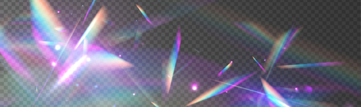 Transparent light refraction pattern for adding effects to backgrounds and objects. Crystal Rainbow Light Effects. Overlay for backgrounds.
