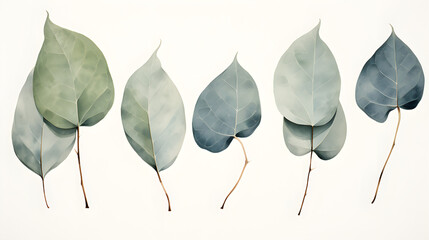 Tree leaves, eucalyptus, white background, no background.