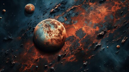  an artist's rendering of a planetary system with two planets in the foreground and a distant star in the background.