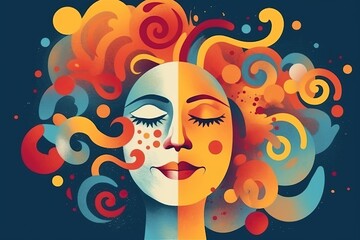 A face depicted in an abstract avant-garde style illustration, conveying the concept of happiness - obrazy, fototapety, plakaty