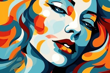 Pleasure concept with woman face, illustration in abstract avant - garde style