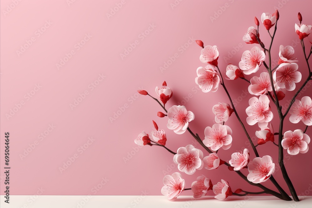 Poster minimalistic and vibrant blurred pink spring background with soft focus for product placement