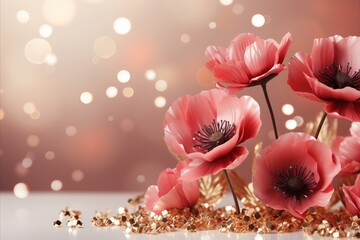 Vibrant poppy flowers with captivating narrative on soft bokeh background and contrasting colors